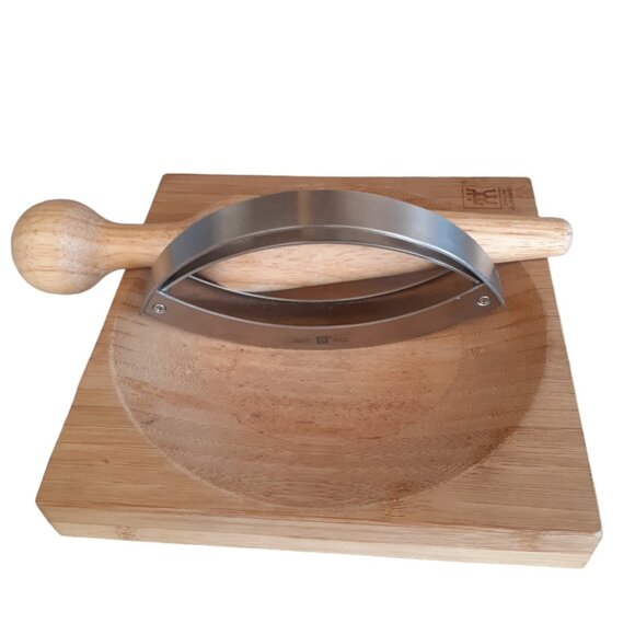 Zwilling J.A. Henckels Mincing Set Bamboo Herb Board Rocking Knife & Pestle 3 pc - Picture 4 of 11